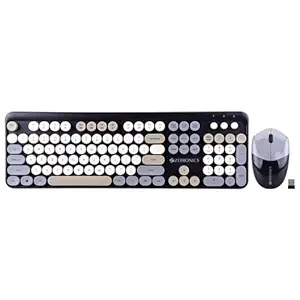 ZEBRONICS Companion 301 2.4GHz Wireless Keyboard & Mouse Combo with UV Printed, Retro Style Keys, 104 + 12 Integrated Multimedia Keys, 1600 DPI, High Precision (Black + Grey)
