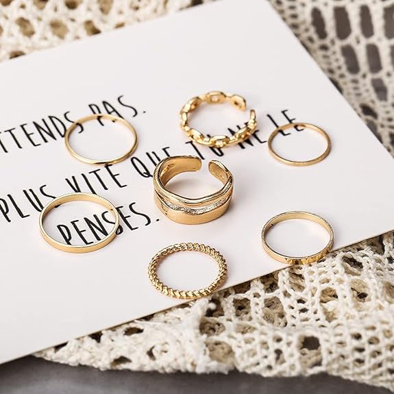 Shining Diva Fashion Latest Stylish Metal Boho Midi Finger Rings for Women and Girls - Set of 7 (D12983r), Golden