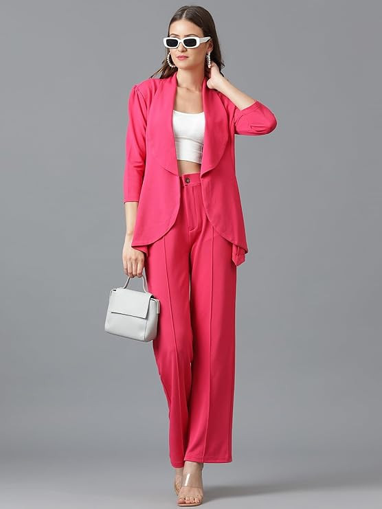 KOTTY Women's Solid Relaxed Fit 3/4 Sleeve Co-ord Blazer and Trouser Set.
