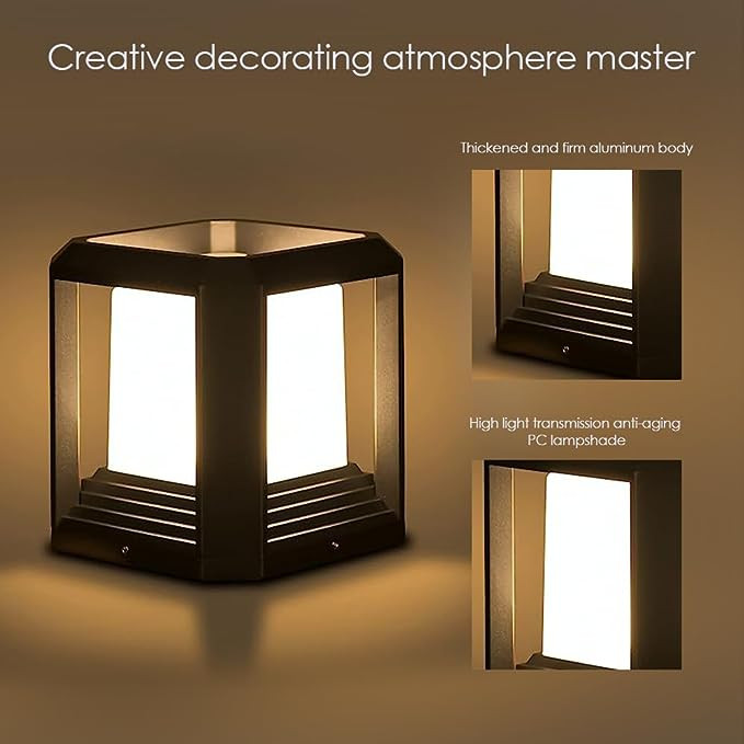 PLUSLED Outdoor Post Cap Lights Wooden Fence Deck Patio Garden, LED Lamp Post Waterproof Lantern Modern Black Column Pillar Lamp