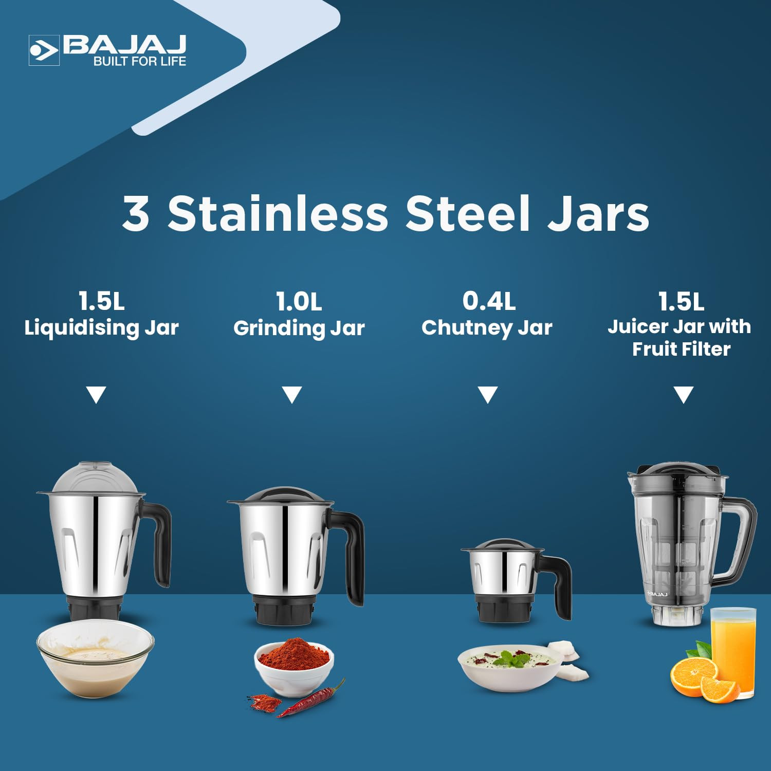 Bajaj Ninja Series Helios 4 Jar 750W Mixer Grinder | DuraCut Blades | Military Grade Jar | 2 Yrs Warranty 【Royal Blue】