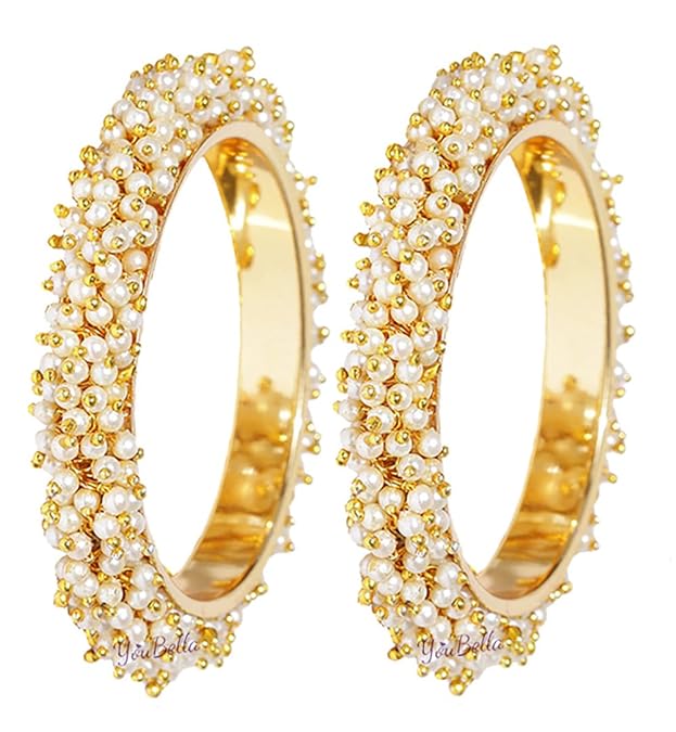 YouBella Jewellery Traditional Pearl Studded Gold Plated Bangles for Women and Girls