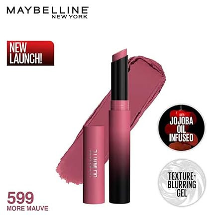 Maybelline New York Lipstick, Matte Finish, Bold Colour, Enriched With Jojoba Oil, Color Sensational Ultimattes, 599 More Mauve, 1.7 g Visit the Maybelline Store