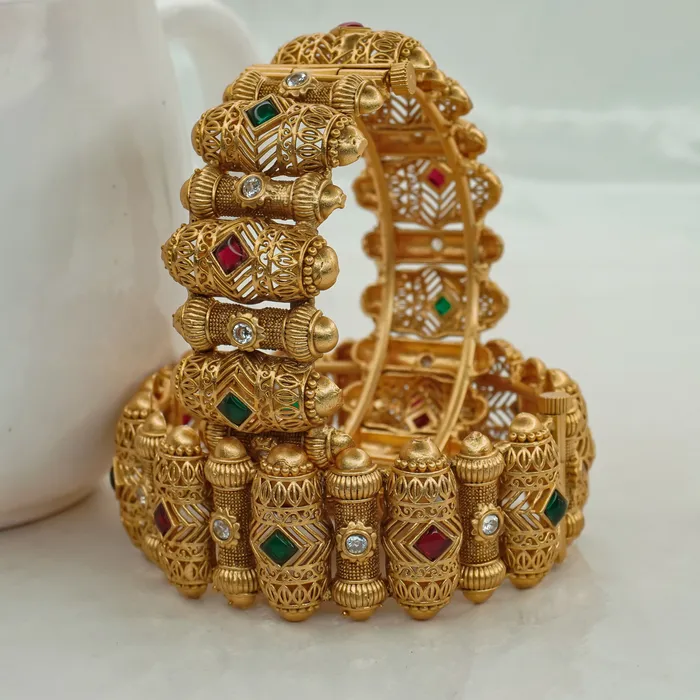 Beautiful gold polish copper bangles Ruby green