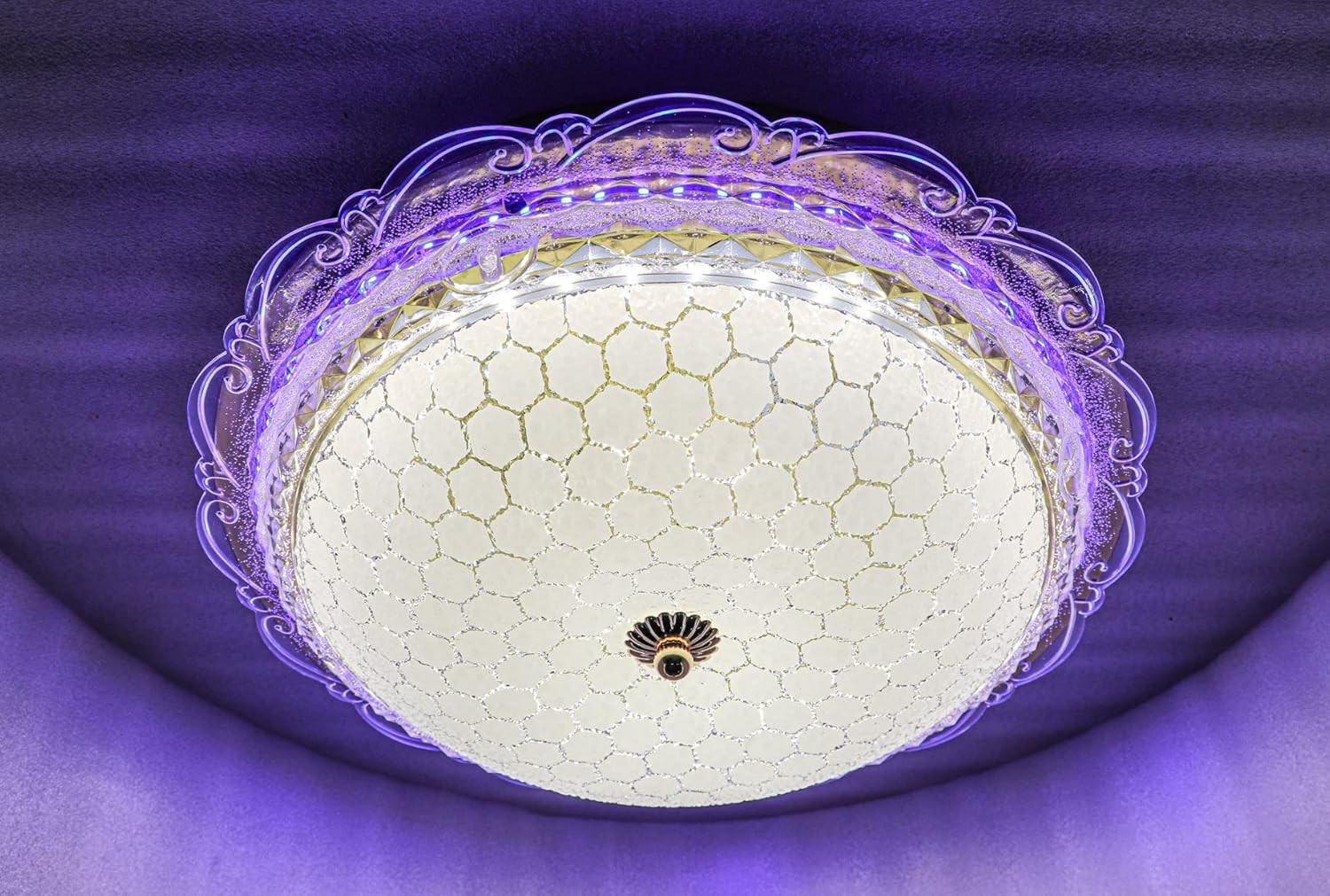 Modern LED Ceiling Light ✨ with 3 Color Changing Modes, 40cm Round Crystal Chandelier for Living Room, Bedroom, Dining Room, Kitchen, Office - Energy Efficient & Easy Installation With Bluetooh System