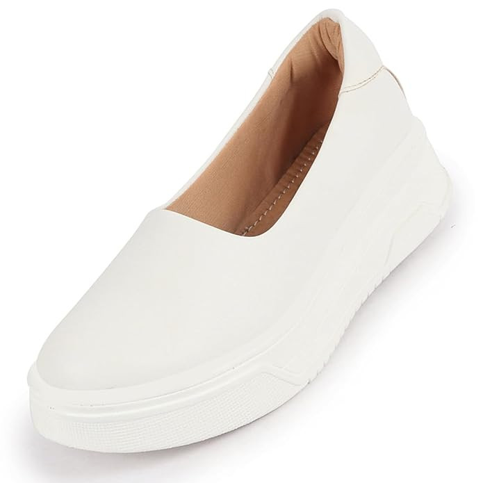 FAUSTO Women's Outdoor Fashion Comfort Height Enhance Platform Heel Ballerina Slip On Shoes