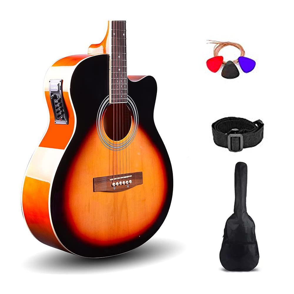 Kadence Frontier Series 40 Incheses wood Semi Acoustic Guitar With Die Cast Keys (Bag,Strap,Strings And 3 Picks) (Sunburst)