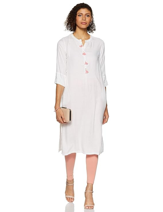 BIBA Womens Mandarin Collar Checked Kurta