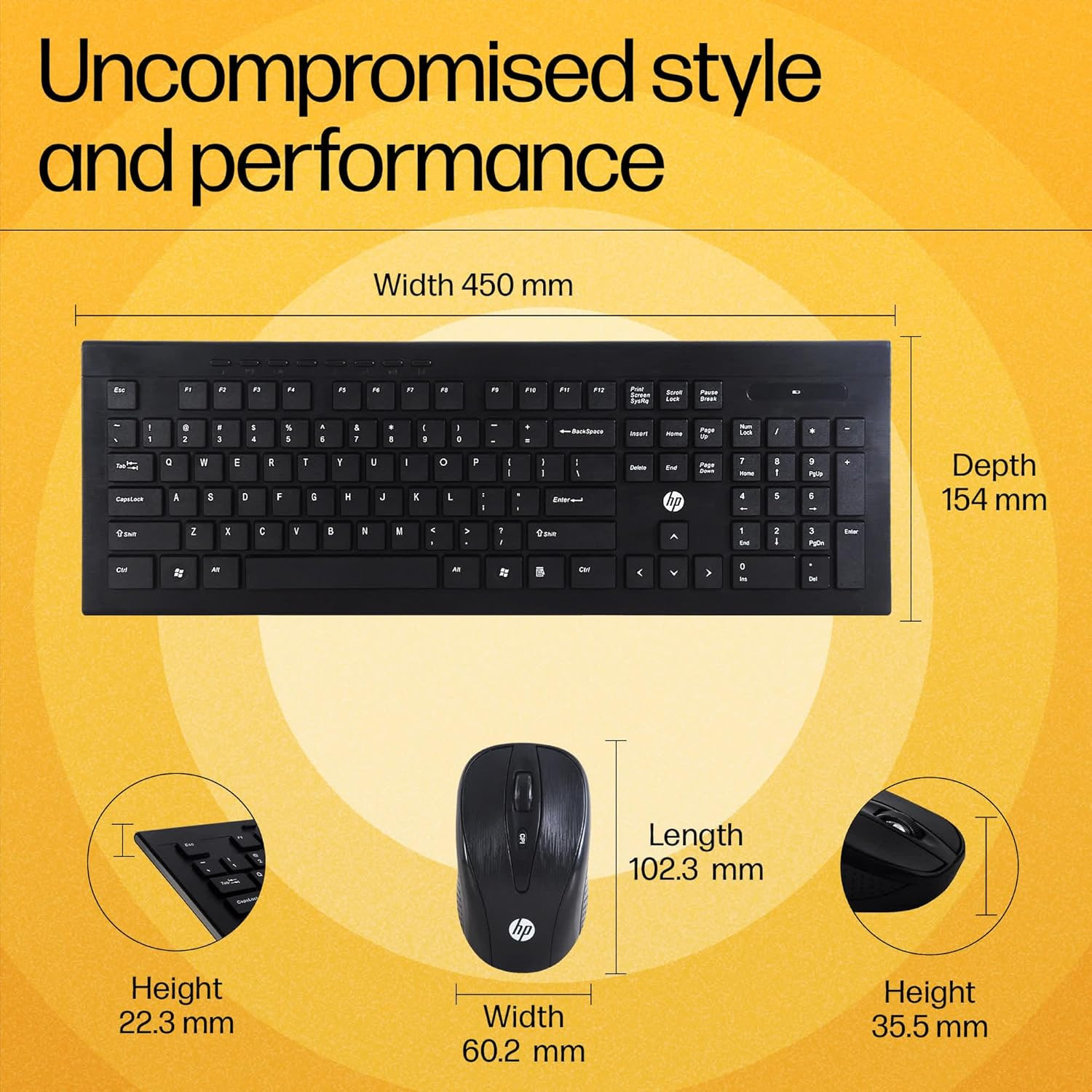 HP USB Wireless Spill Resistance Keyboard and Mouse Set with 10m Working Range 2.4G Wireless Technology / 3 Years Warranty (4SC12PA), Black