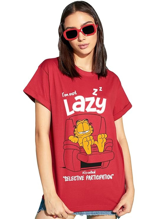 Bewakoof Official Garfield Merchandise Women's Graphic Printed Boyfriend Fit Half Sleeve Round Neck