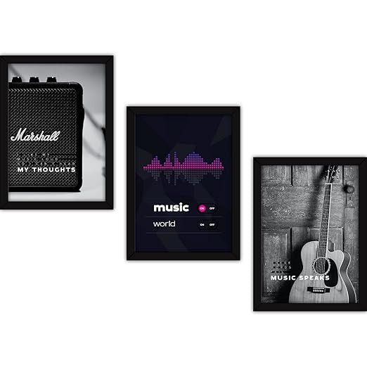 FATMUG Framed Music Posters Wall Paintings for Home and Office Decor, With Glass, A4 - Set of 3