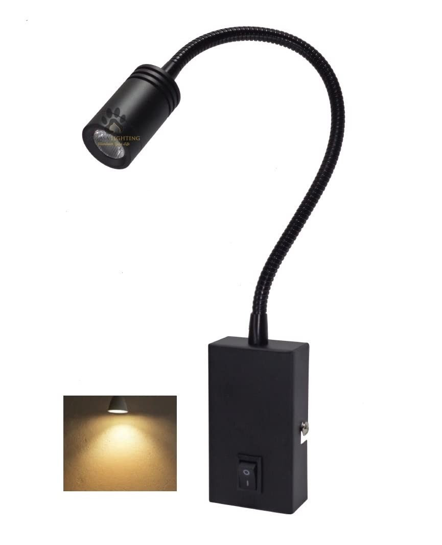 Mufasa Aluminium 3 Watts Black Finish Led Bedside Wall Light Surface Mounted Spotlight Reading Light Night Lamp Long Arm 28Cm Gooseneck (Pack of 1) (Warm White)