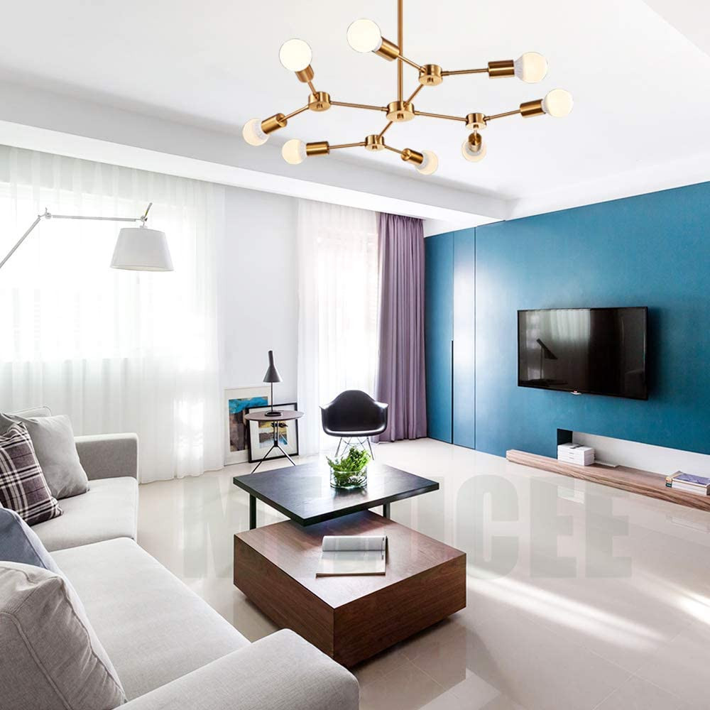 World of Chandelier E26 Brass Mid Century Modern Semi Flush Mount Ceiling 8-Light Fixtures AC