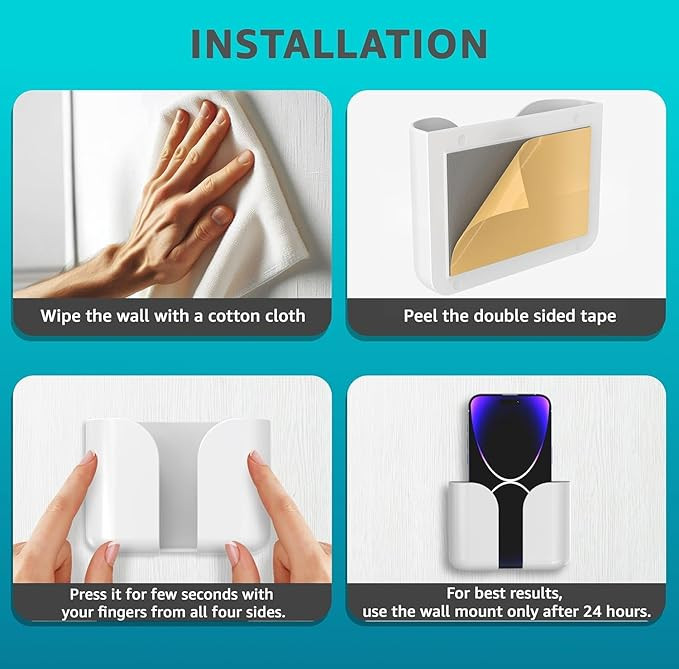 Elv Wall Mounted Mobile Phone Holder Storage Case for Phones with Strong Adhesive Strips | Wall Mount Mobile Stand/Multi-Purpose Stand for Phone Charging (White)