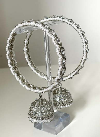 Beautiful Jhumki design silver plated White Stone Bangles