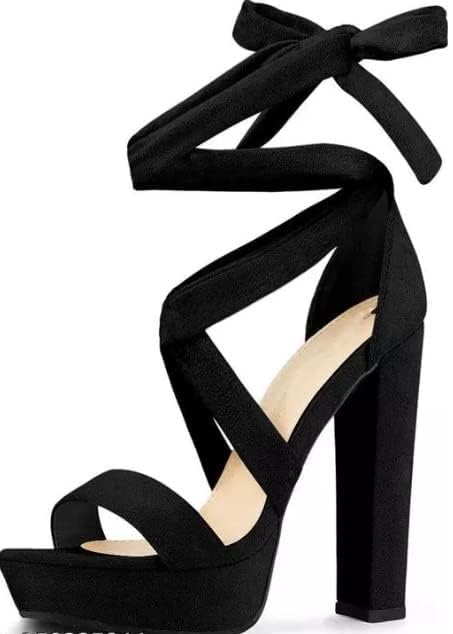 K KOMMY FASHIONS Strappy Heels for Women Chunky Heels High Heeled Sandals with Lace Up Fahsion Casual Block Heel Sandals