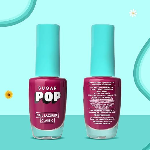 SUGAR POP Nail Lacquer 10 Call Me Hot (Fuschia Pink) | Dries In 45 Seconds | Chip-Resistant | Glossy Finish | High Shine | Nail Polish For Women, 10 ml