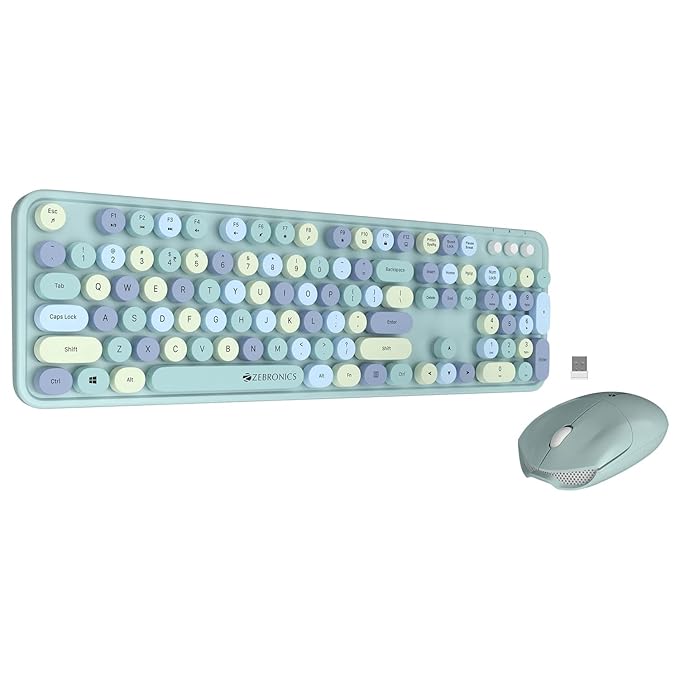 ZEBRONICS Newly Launched Companion 302 2.4GHZ Wireless Keyboard & Mouse Combo with UV Printed Keys,13 Multimedia Keys,800/1400/1600 DPI,High Precision,Advanced Optical Sensor Technology(Blue)