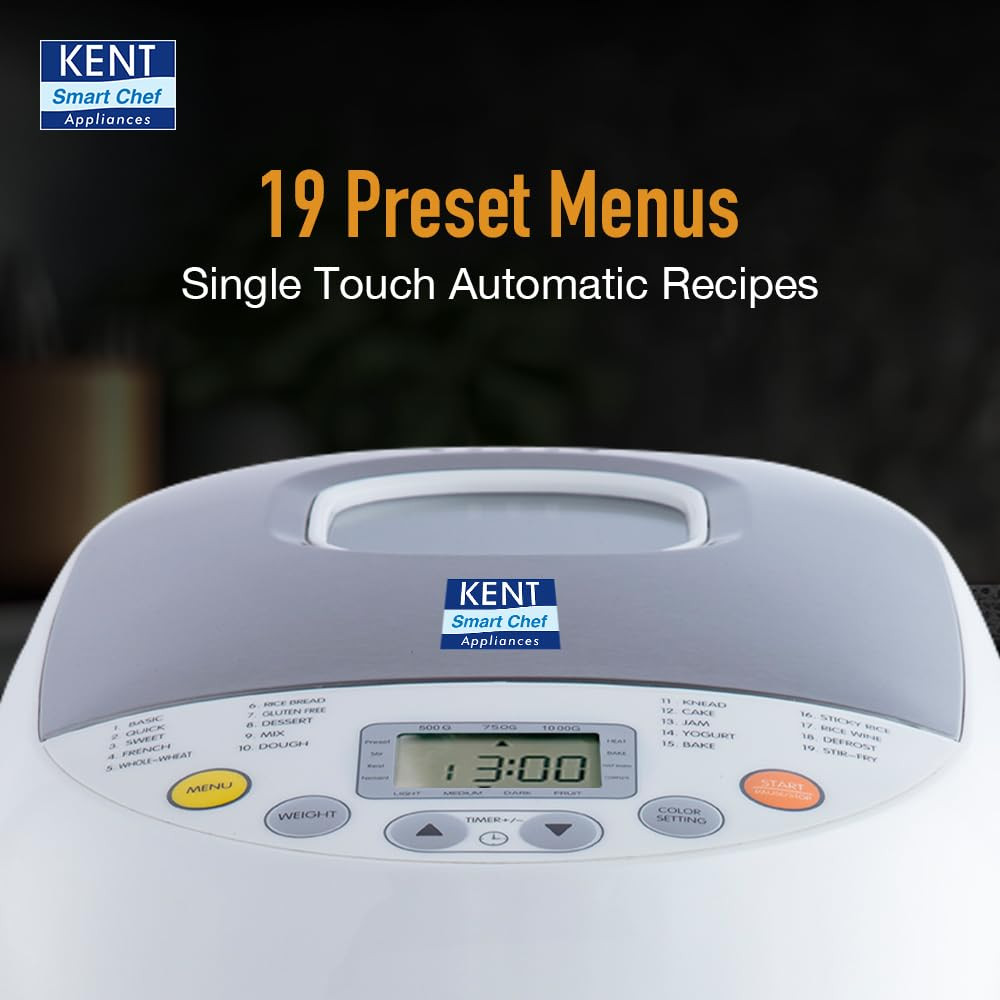 Kent Atta and Bread Maker for Home, Fully Automatic With 19 Pre-set Menu, 550w 16010 (Steel Grey)
