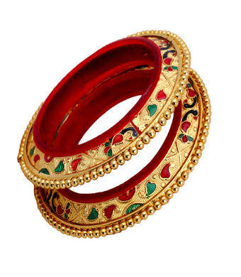 Traditional Gold plated ruby diamond beds bangle set