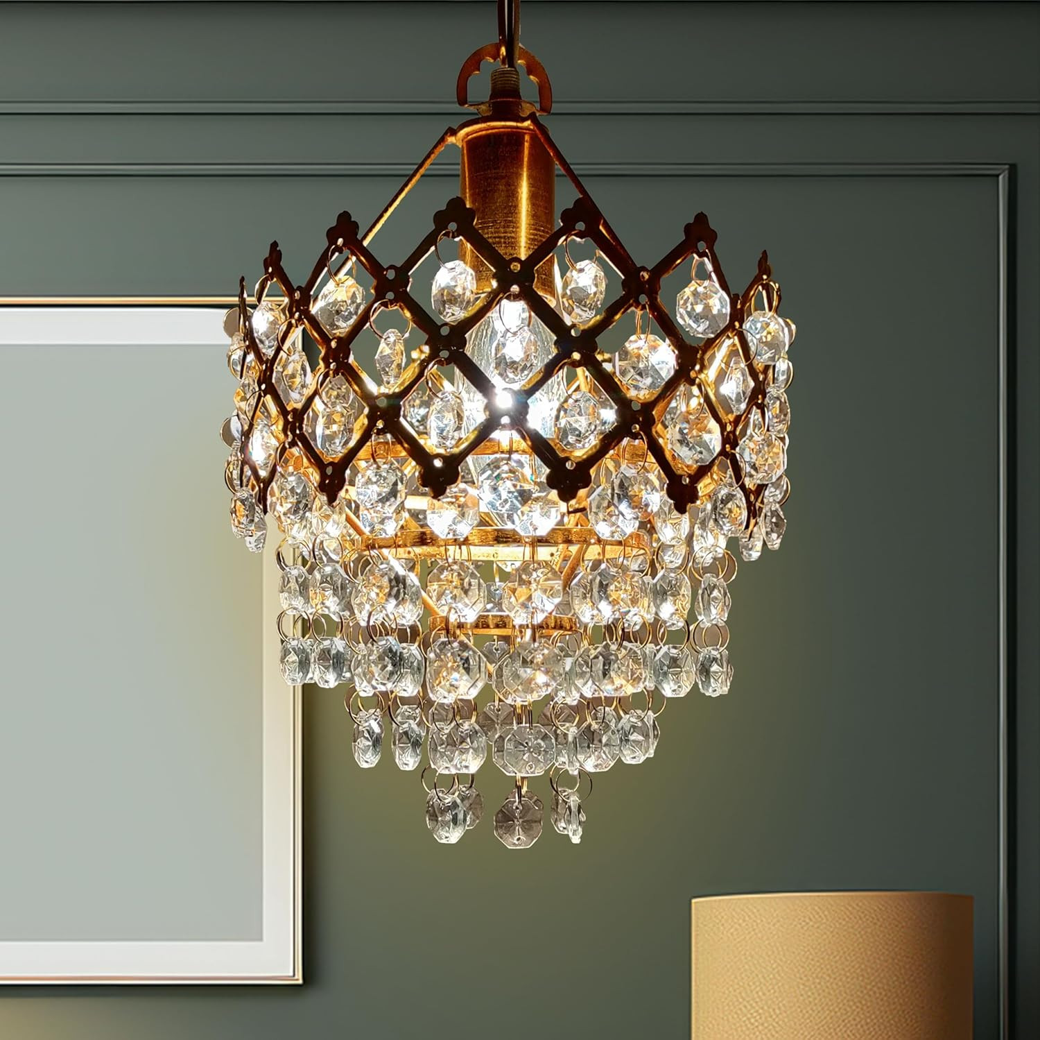 Decorativehut Exotic Crystal Chandelier for Home Decoration | Jhumar for Home Decoration | Diwali Decoration Lights | Jhoomer for Living Room | Standard, Golden (Bulb Included)