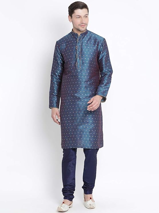 VASTRAMAY Men's Cotton Silk Blend Kurta and Pyjama Set
