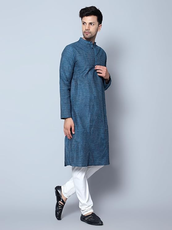 Latest Chikan Men's Cotton Regular Textured Long Kurta Full Sleeves - Casual Ethnic Wear