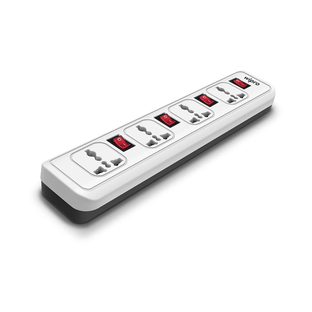 Wipro 4+4 Extension Cord with 2 mtr Cord Length | 4 Way Multi Socket Spike Guard | Individual Switch | Child safty | Auto Cutoff | Fire Resistant, Pack of 1