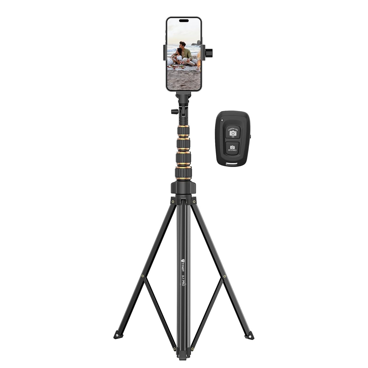 Tygot X-1 PRO 78-Inches (200cm) Aluminium Tripod with Bluetooth Remote, Mobile Holder, Phone Stand for Ring Light, GoPro & Camera, Light