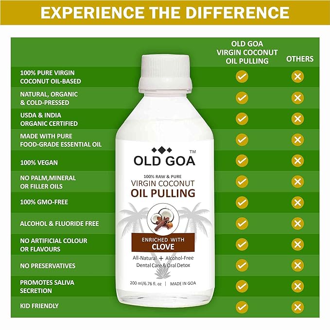 OLDGOA Oil Pulling Mouthwash | Cold Pressed Virgin Coconut Oil | Ayurvedic Mouthwash | For Healthy Teeth & Gums, Bad Breath, Healthier Oral Hygiene, Teeth Whitening, Fresh Breath, Detoxification | Ora