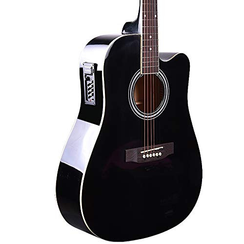 Kadence Frontier Semi Acoustic Jumbo Guitar 41" with Learning Course, Die cast keys with Super Combo (Bag,strap,strings,capo And 3 picks) (Black, Electric Acoustic)