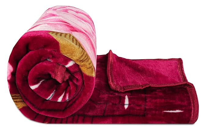 BSB HOME® Premium Super Soft Cloudy Printed Mink Double Bed Blanket for All Season, Ultrasoft & Cozy Single Ply Blanket | |220 x 230 Cm (Pink Flower Dark Red, Pack of 1)