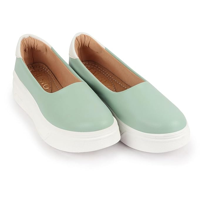 FAUSTO Women's Outdoor Fashion Comfort Height Enhance Platform Heel Ballerina Slip On Shoes