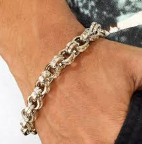 Sarah Metal Double Link Chain Mens Silver Bracelet