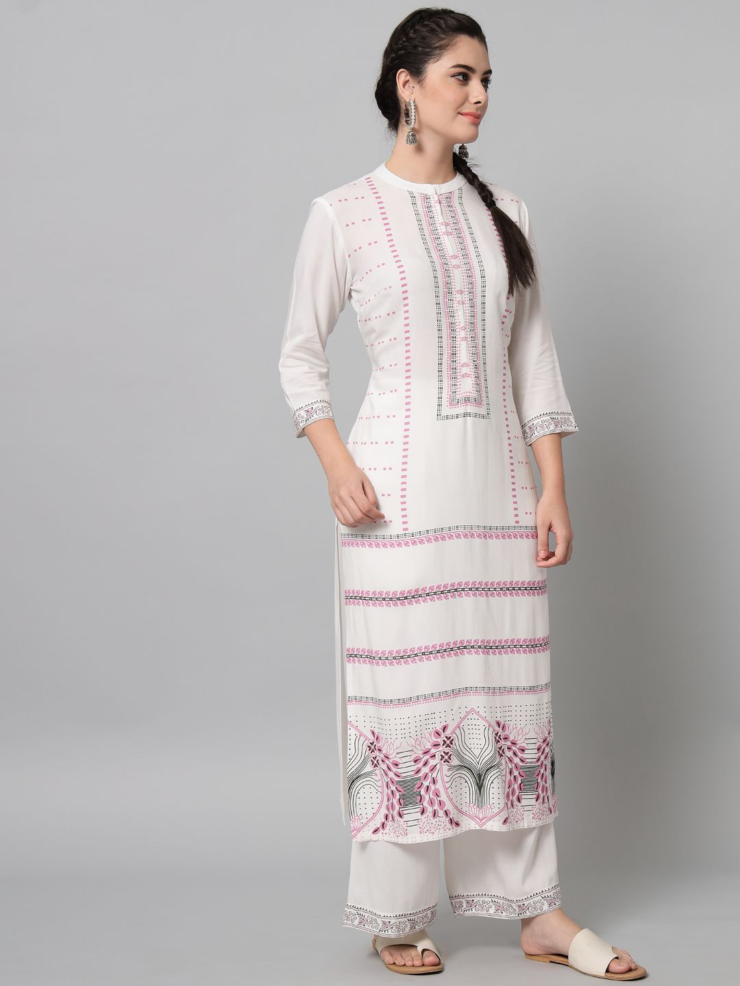 White block printed kurta palazzo set