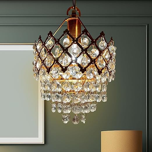 Crystal 40 watt Decorative Pendant Crystal Chandelier | Chandelier for Home| Chandelier for Restaurant | Jhoomar for Hotel | Light Fixture Chandelier (Gold Indian, 160MM)