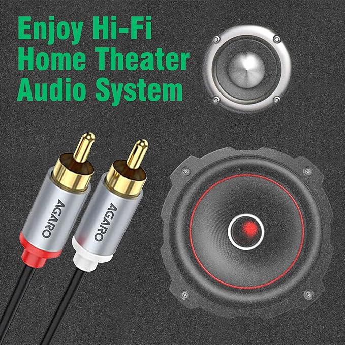 AGARO RCA to RCA PVC Audio Cable, Connects Audio Systems Such As DVD Players, CD Players, TV Set Top Boxes & Home Entertainment Equipments, 2 Meters, grey