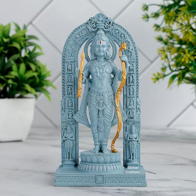 Global Grabbers 3D Ram Lalla Ayodhya Idol Statue Showpiece Murti for Home Decor Decoration Gift Gifting Items car Dashboard Accessories (BLU1-RL1, 6 INCH), Religious