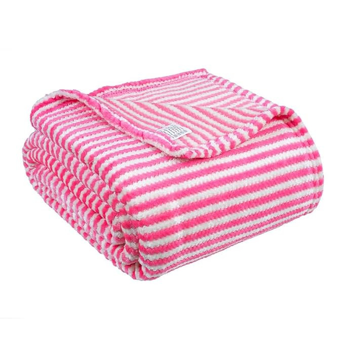 BSB HOME® Premium Jacquard Plush Single Blanket | 300 GSM Lightweight Cozy Soft for Bed, Sofa, Couch, Travel & Camping| 150x220 cm or 60X86 inches|Pink & White
