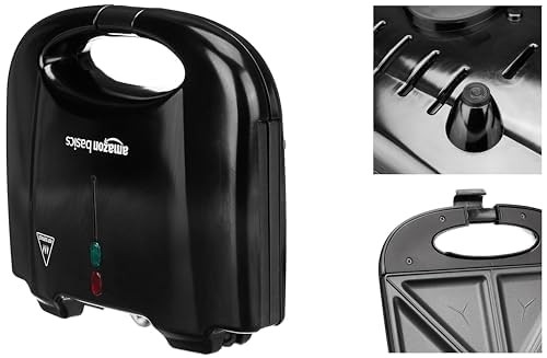Amazon Basics 800W Electric Sandwich Maker & Toaster | Non-Stick Die Cast Aluminium Plates | Auto Temp Control | Grills Sandwiches, Bread & Kebabs (Black)
