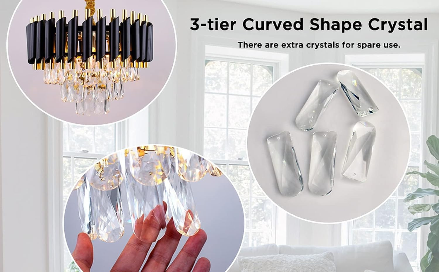 JAGAT JANNI ENTERPRISES || Black Mamba Chandelier with Stainless Steel Tube Crystal Chandelier,Black Gold + Free USB Gift + 3 Color LED Light… (400mm)