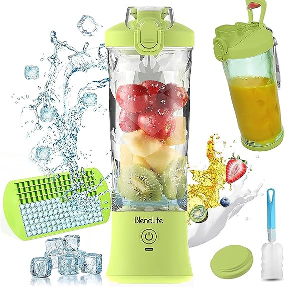 BlendLife Ultra Waterproof Portable Blender For Juices, Shakes, Smoothies. Pulse Mode Feature, LED Lights, 230W, 4000mah Battery. Sipper & Carry Handle, Convertible Jar 600ml - Blue (1-Year Warranty)