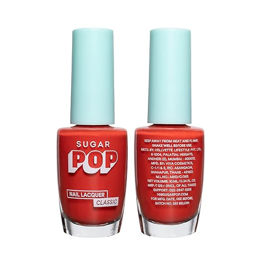 SUGAR POP Nail Lacquer - 12 Serene Sunset (Saturated Orange) 10 Ml - Dries In 45 Seconds - Chip-Resistant, Long-Lasting. Glossy Finish High Shine Nail Polish