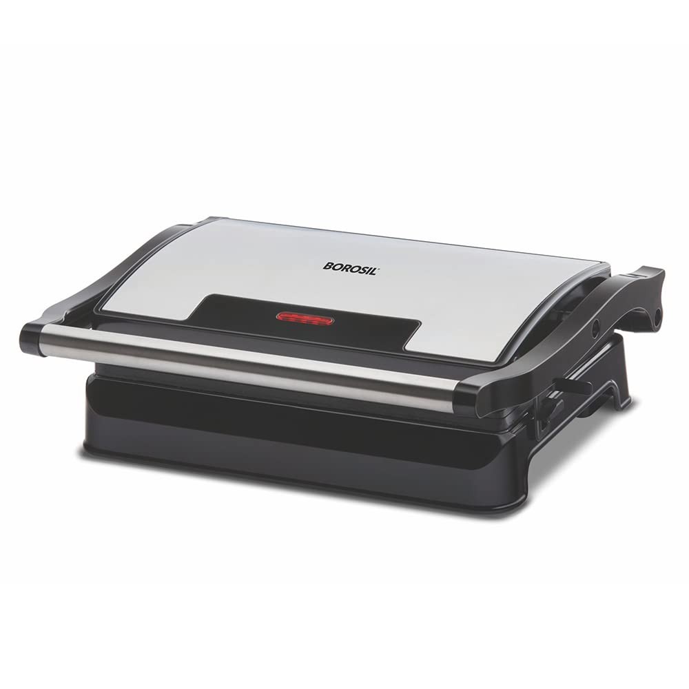 Borosil Meta Prime 700W Grill Sandwich Maker | Can Make 2 Sandwich At a Time | Power Indicators | Non Toxic & Non-Stick Coating Plates Opens to 105° | Automatic Temprature Control | 2 Year Warranty