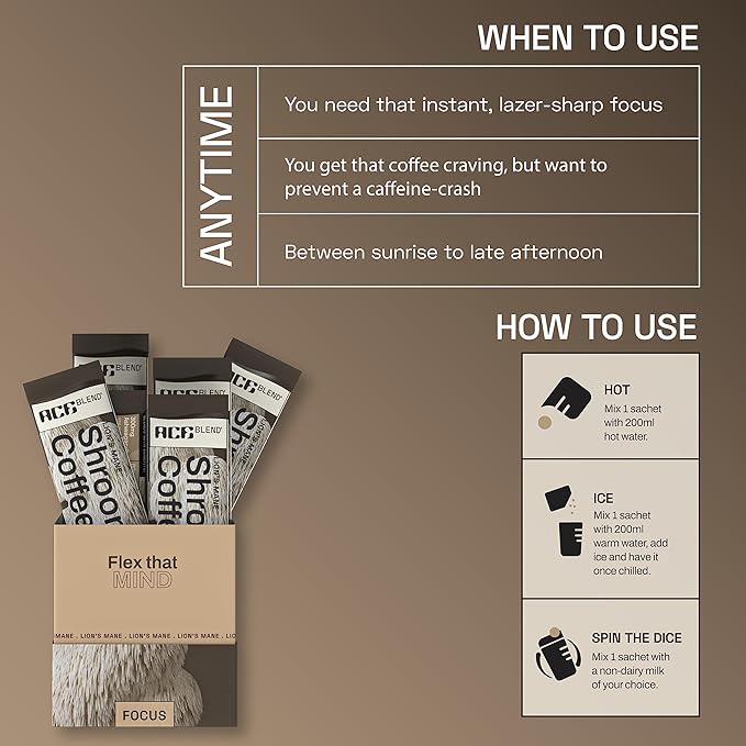 Ace Blend Reishi SHROOM COFFEE® | 15 serves | Decaf Mushroom Coffee | KSM 66 Ashwagandha | L-Theanine | MCT Powder | Relax | Deep Sleep | 100% Arabica | Instant Black Coffee | Keto | Cold & Hot Brew