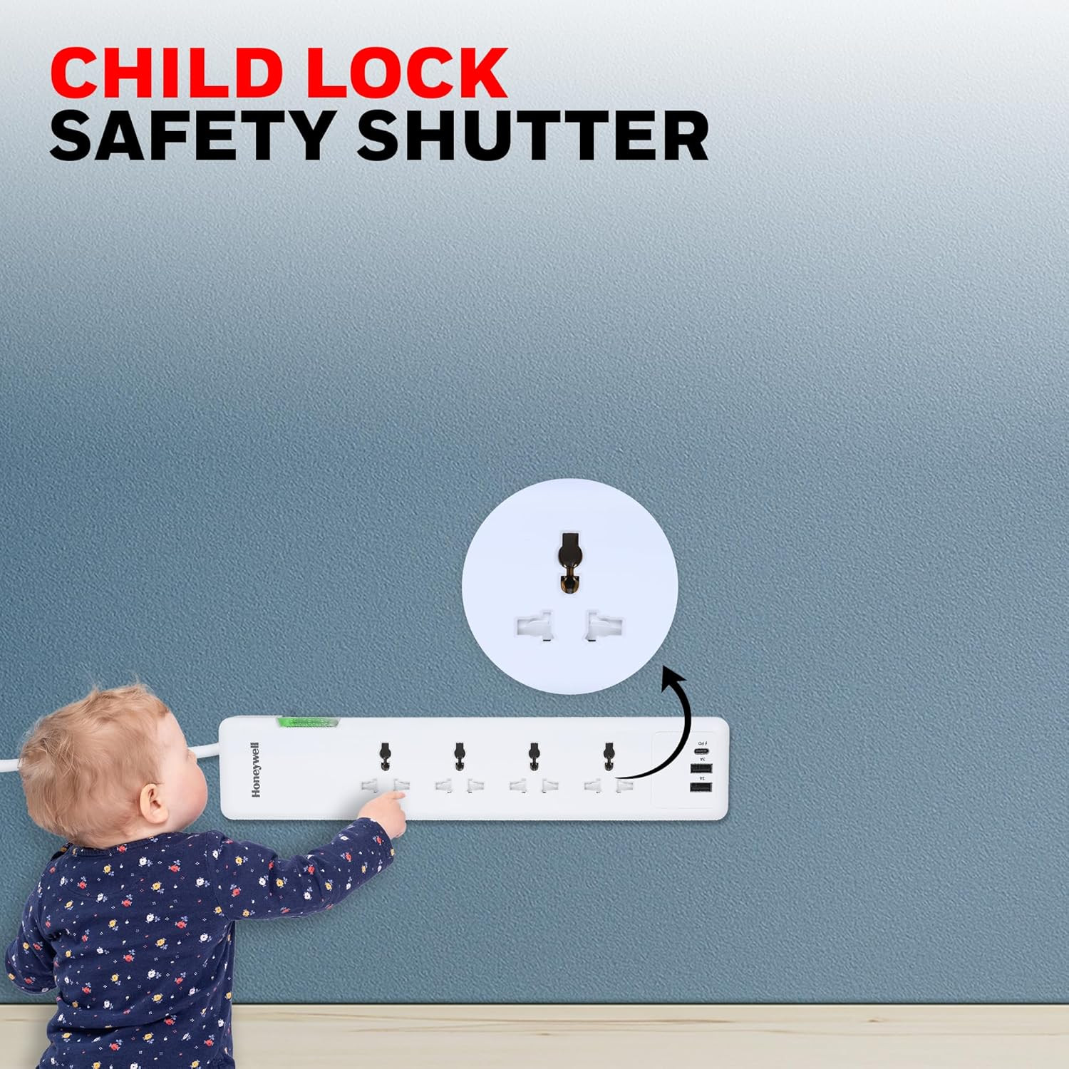 Honeywell Surge Protector, 4 Universal Sockets, 2USB, 1TypeC, 12000Amp, 1.5Mtr Cord, DSW,Automatic Overload Protection,Extension Board, Master Switch, X3 Fireproof MOV tech,3Yr Manufacturer Warranty