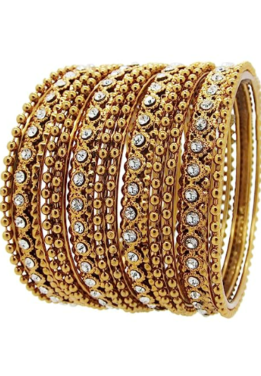 Beautiful and uniquely gold polished white stone bangle set