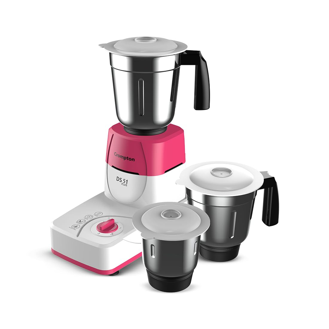Crompton DS51 Plus Mixer Grinder with Powertron Motor & Motor Vent-X Technology (3 Stainless Steel Jars, Pink & white)