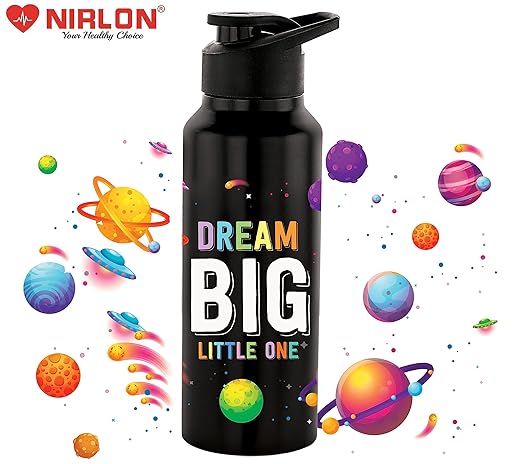 NIRLON Stainless Steel Single Walled Water Bottle 750ml, Water Bottles For Fridge, School,Gym,Home,office,Boys, Girls, Kids, Leak Proof (UV Printed Bottle, Dream Big, Sipper Cap)