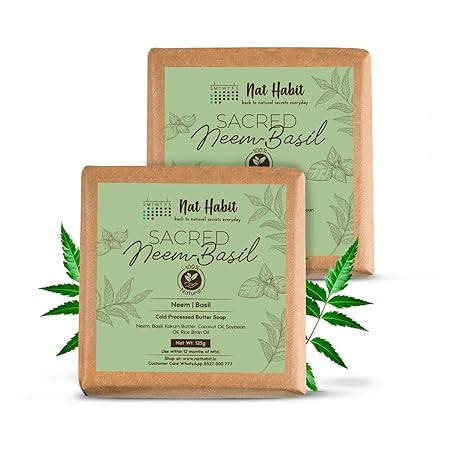 Nat Habit Cold Processed Soothing Sandalwood Butter Bath Soap For Natural Exfoliation, Skin Brightening, Scar Reduction & Tan Removal (Pack of 2 x 125gm)